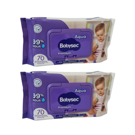 Pack 2 Toallitas Húmedas Babysec Hipoalergénicas Aloe Vera 70 Unidades c/u , 140 Toallitas.