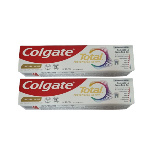 Pack  2 Colgate Total Prevención Activa Original Mint 150 ml