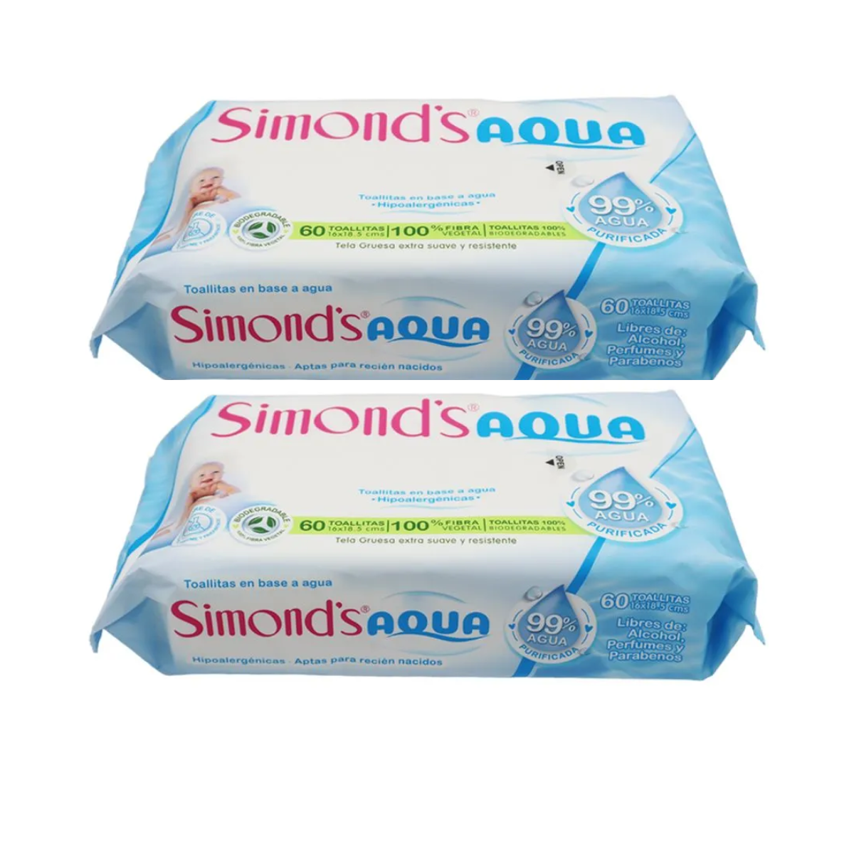 Toallitas Húmedas Simonds Aqua 99% Agua purificada.