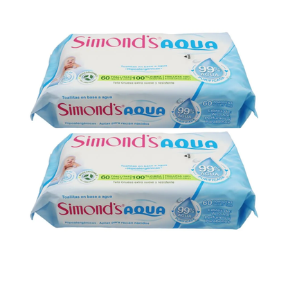 Toallitas Húmedas Simonds Aqua 99% Agua purificada.