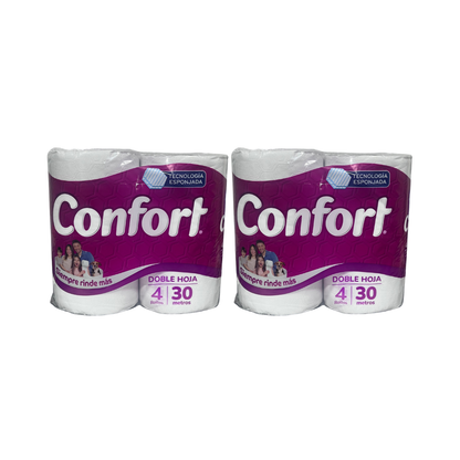 Pack 8 Rollos Papel Higiénico Confort Doble Hoja 30Mts