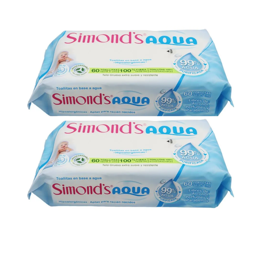 Pack 2 Toallitas Húmedas Simonds Aqua 99% Agua purificada.