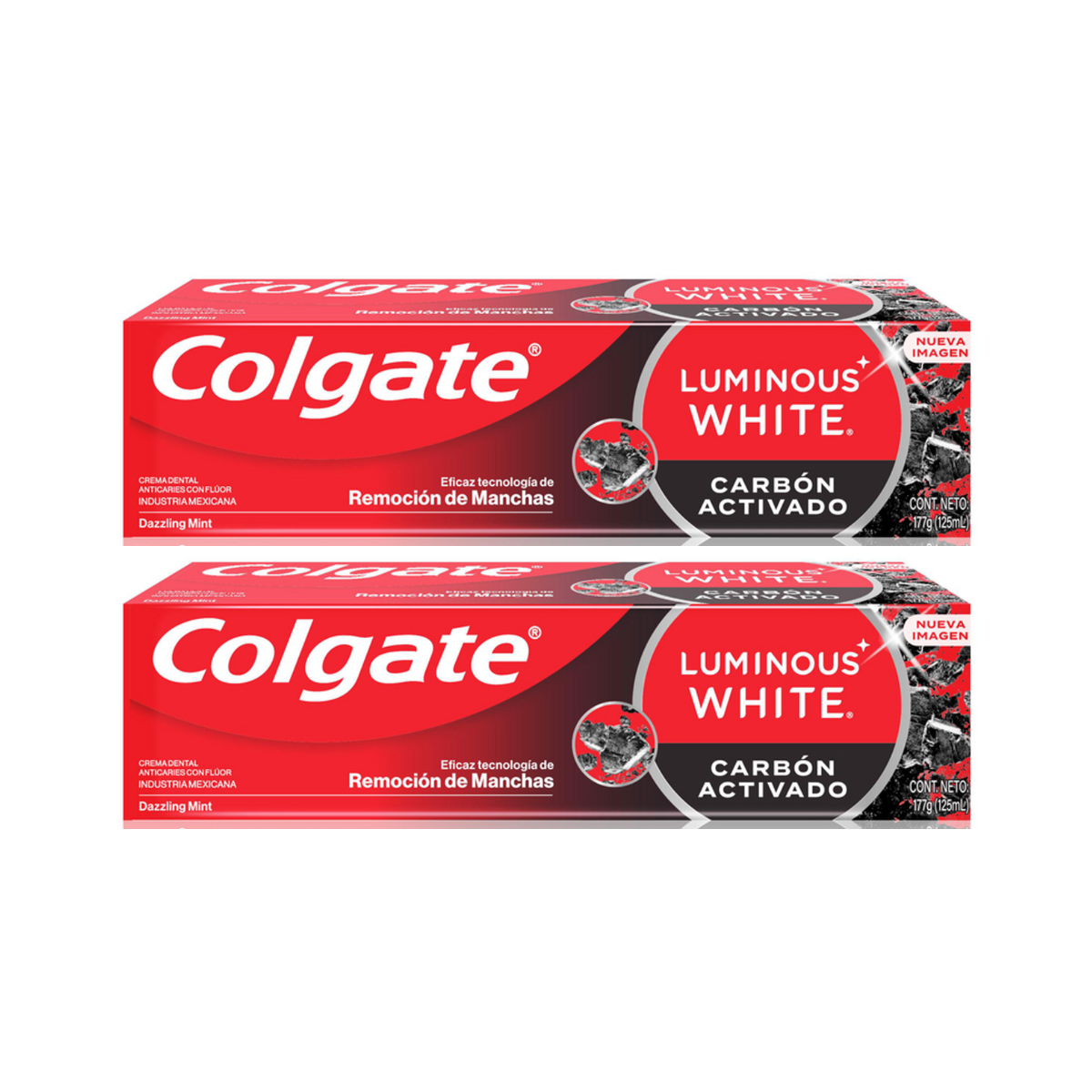 Pack 2  Pasta Dental Colgate Luminous White Carbón Activado 70 g