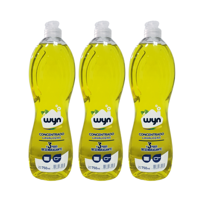 Pack 3 Lavaloza Concentrado Wyn 750 ml – Alto Poder Antigrasa