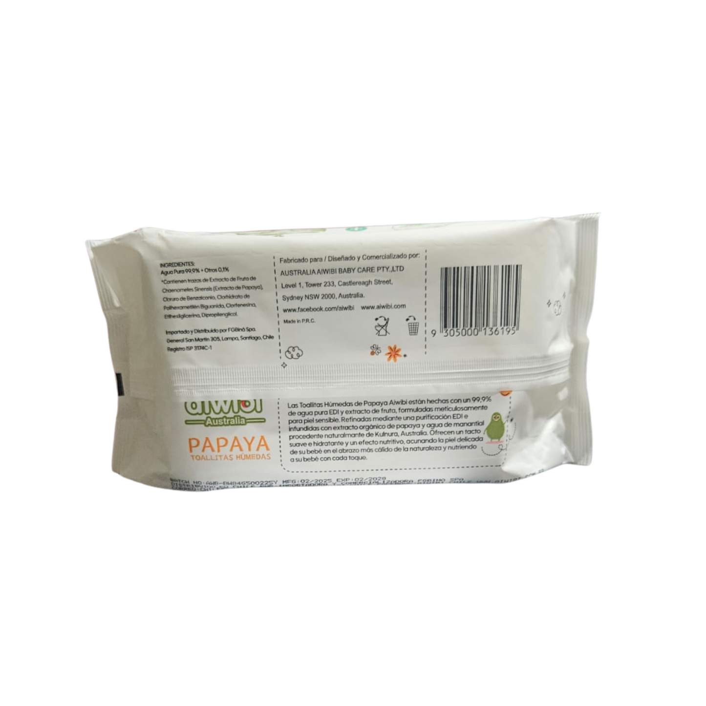 Toallitas Húmedas Aiwibi 84u Papaya con Agua de Manantial