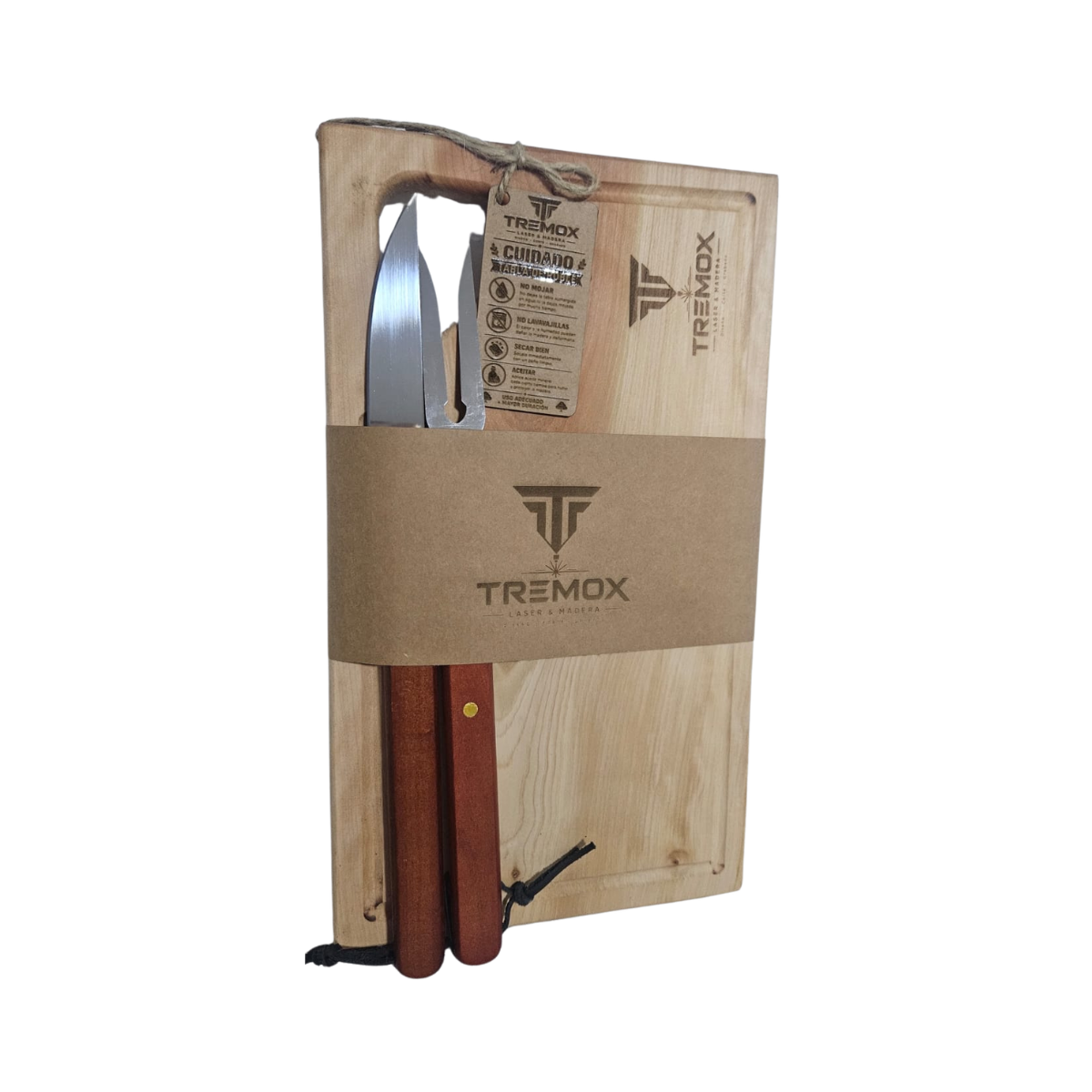 Set Parrillero Tabla De Roble Cuchillo Y Pincho Asado