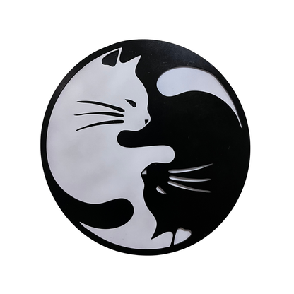 Cuadro Decorativo Gatos Yin Yang 2 Capas Mdf Negro