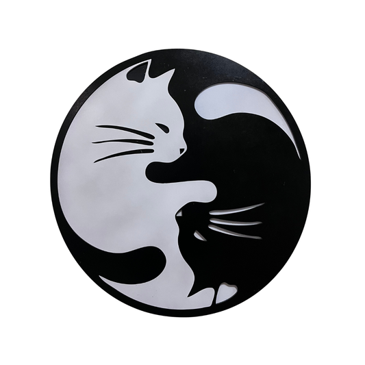 Cuadro Decorativo Gatos Yin Yang 2 Capas Mdf Negro