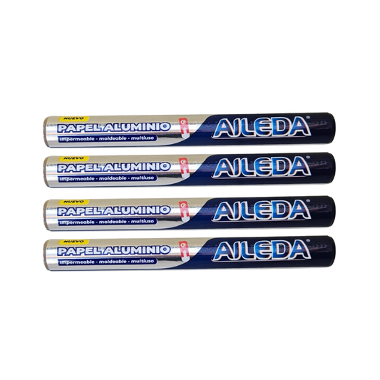 Pack 4 Rollo Papel Aluminio Aileda 7.5m x 30cm Cocina