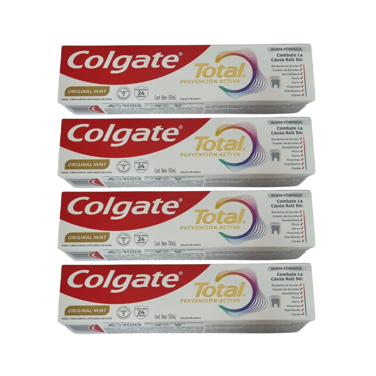 Pack  4 Colgate Total Prevención Activa Original Mint 150 ml
