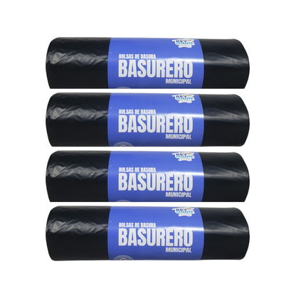 Pack 4 Rollos Bolsas de Basura Basurero Municipal 90 x 120 cm