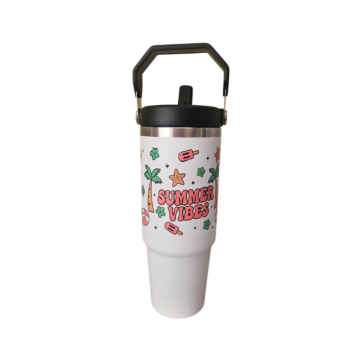 Vaso Térmico Blanco 900ml  diseño Veraniego Summer Vibes| Acero Inoxidable