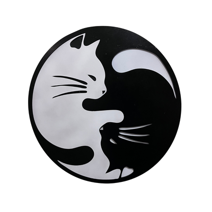 Cuadro Decorativo Gatos Yin Yang 2 Capas Mdf Negro