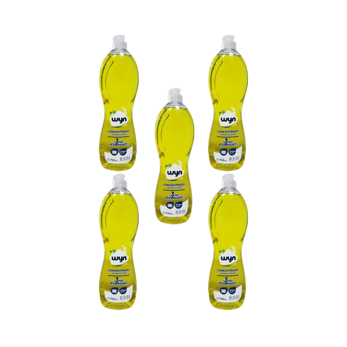 Pack 5 Lavaloza Concentrado Wyn 750 ml – Alto Poder Antigrasa
