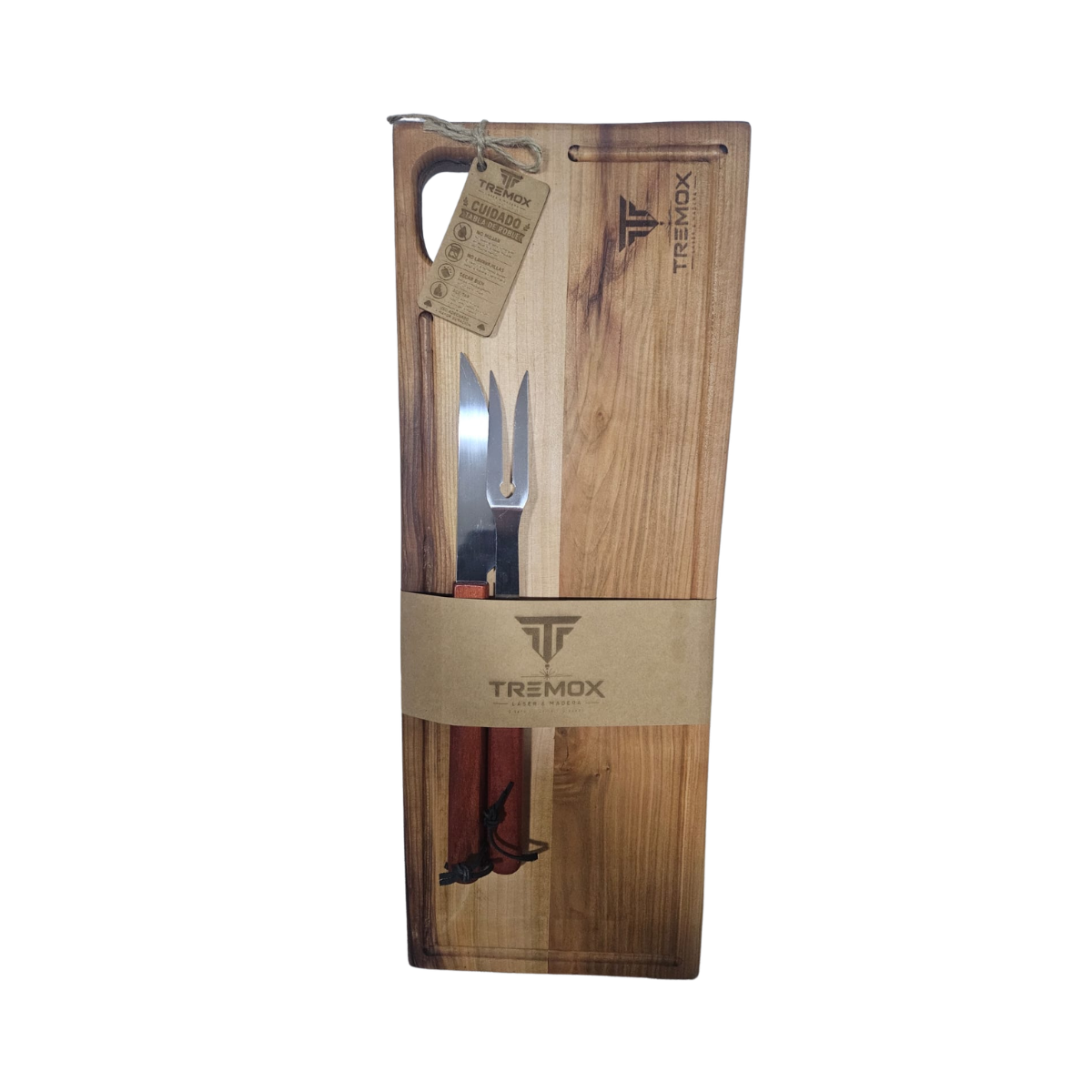 Set Parrillero Tabla De Roble Cuchillo Y Pincho Asado