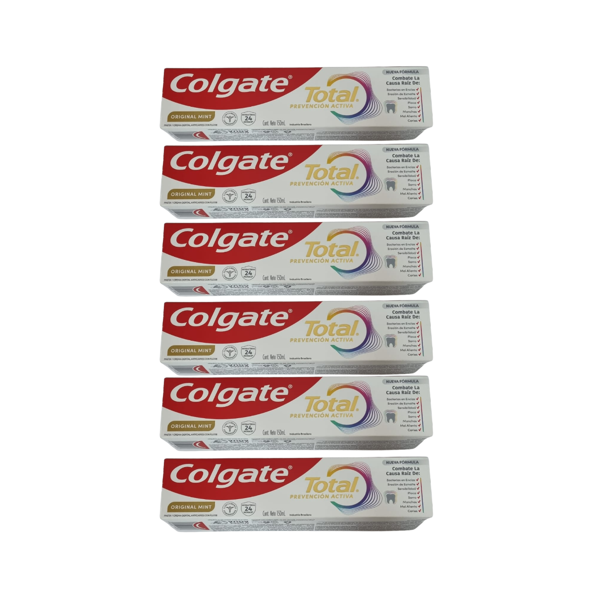 Pack  6 Colgate Total Prevención Activa Original Mint 150 ml