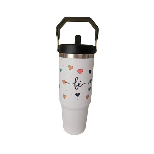 Vaso Térmico Blanco 900ml diseño Fe Corazones de Colores| Acero Inoxidable
