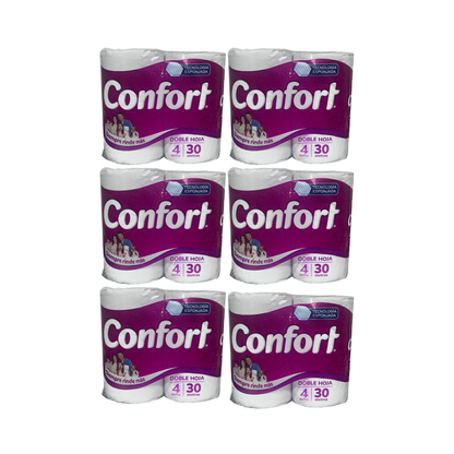 Pack 24 Rollos Papel Higiénico Confort Doble Hoja 30Mts