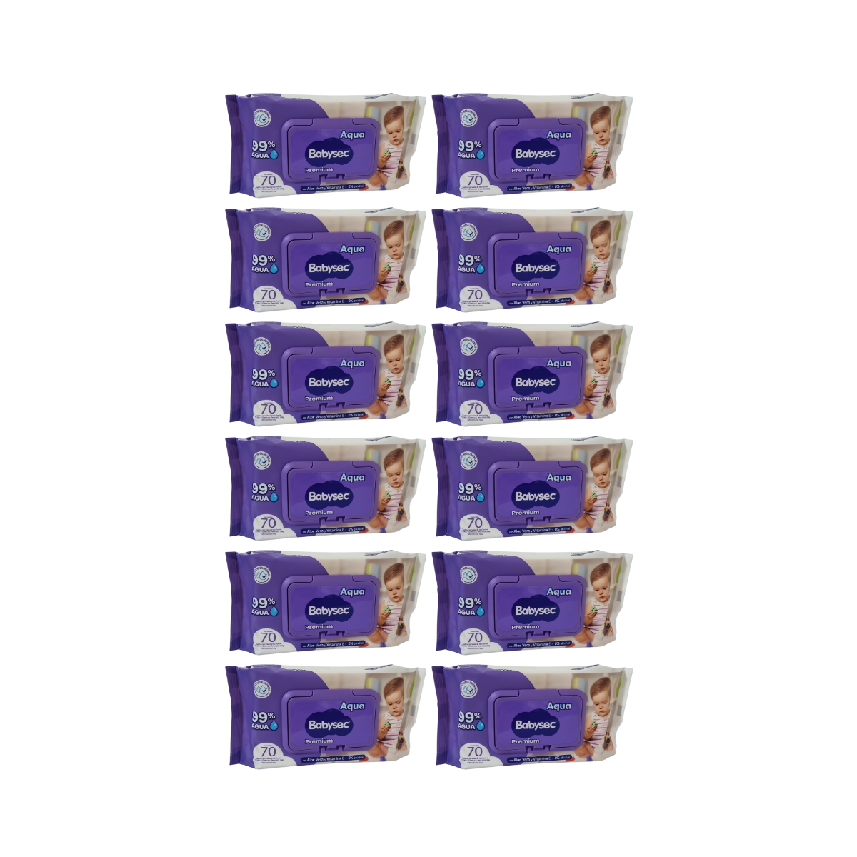 Pack 12 Toallitas Húmedas Babysec Hipoalergénicas Aloe Vera 70 Unidades c/u , 840 Toallitas,