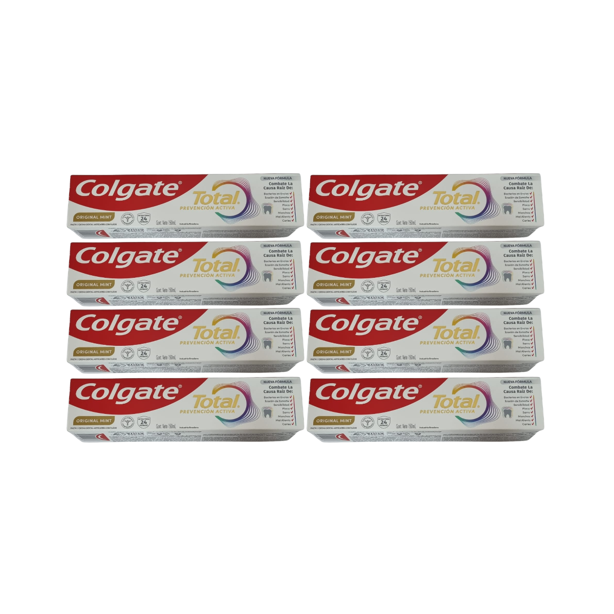 Pack  8 Colgate Total Prevención Activa Original Mint 150 ml