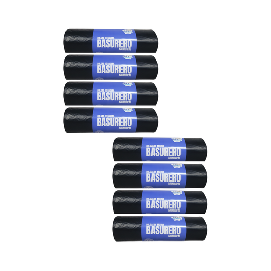 Pack 8 Rollos Bolsas de Basura Basurero Municipal 90 x 120 cm