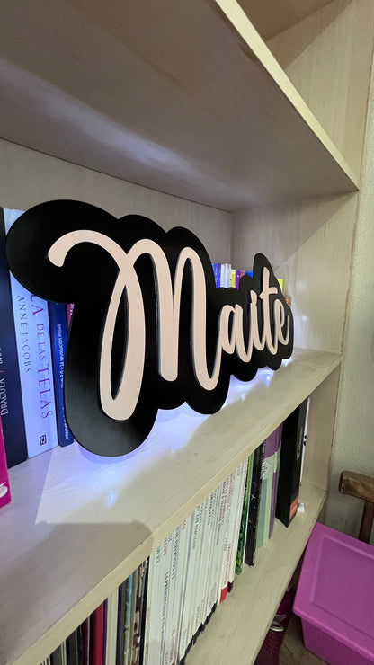 Cuadro con nombre En MDF Personalizado Con Iluminación LED Decorativa