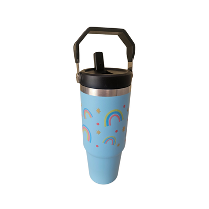 Vaso Térmico Celeste 900ml  Diseño Arcoiris| Acero Inoxidable