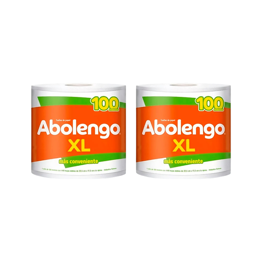 Pack 2 Rollos Toalla de Papel Abolengo XL 100 m Doble Hoja