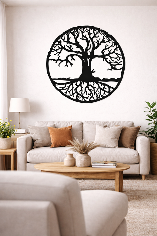 Cuadro Decorativo Árbol De La Vida Negro 39x39 Cm