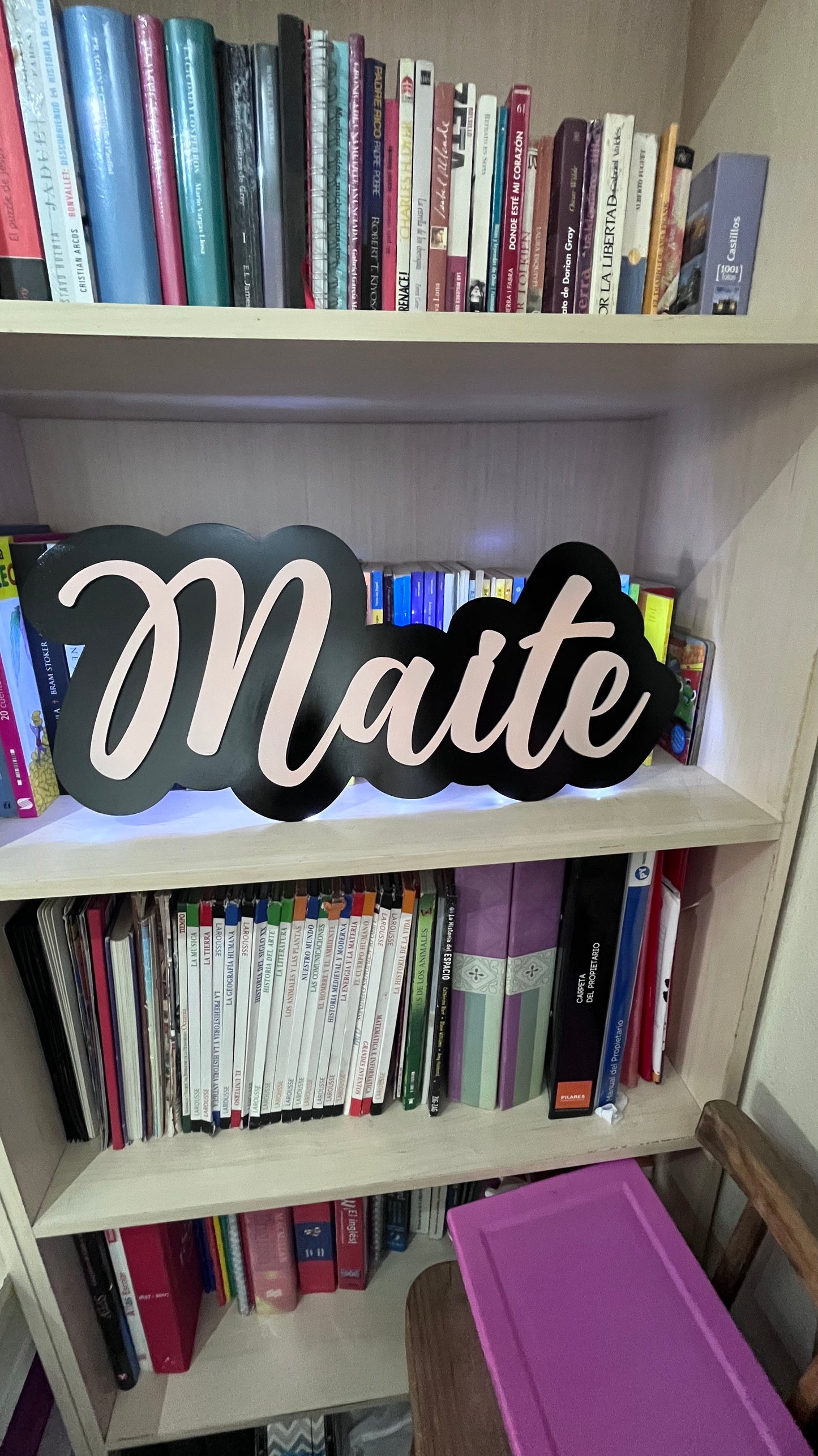 Cuadro con nombre En MDF Personalizado Con Iluminación LED Decorativa
