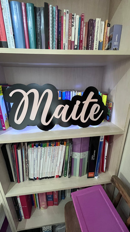 Cuadro con nombre En MDF Personalizado Con Iluminación LED Decorativa