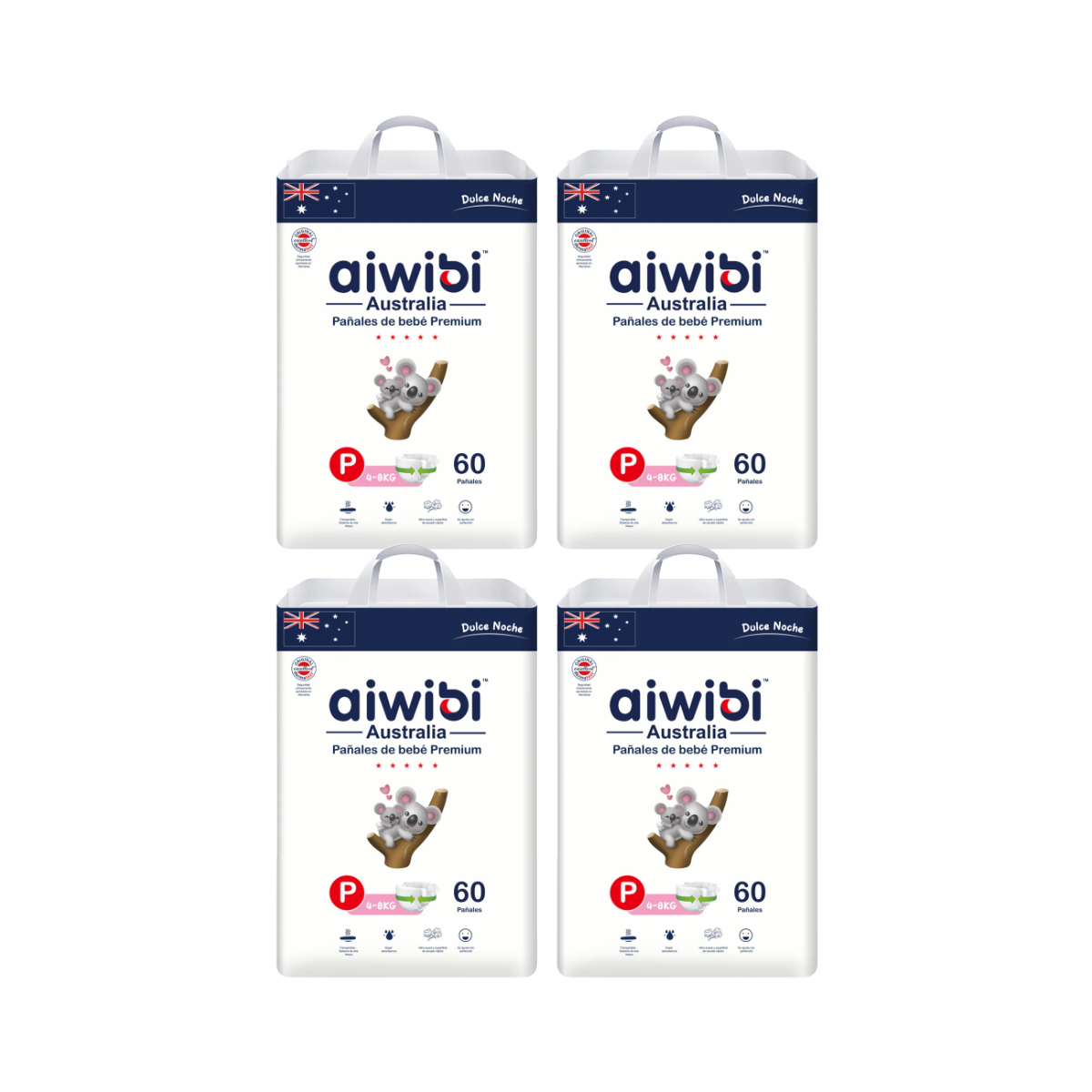 Pack 4 Pañales Aiwibi Dulce Noche Talla P