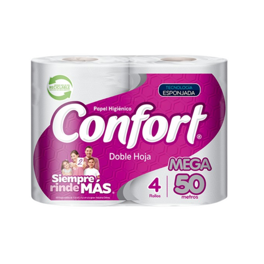 Papel Higiénico Confort Doble Hoja 4 Rollos De 50mts