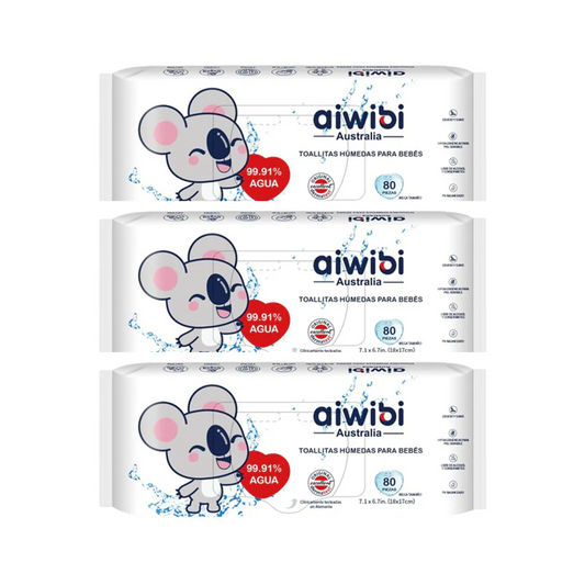 Pack 3 toallitas húmedas Aiwibi 240u 99,91% de agua.