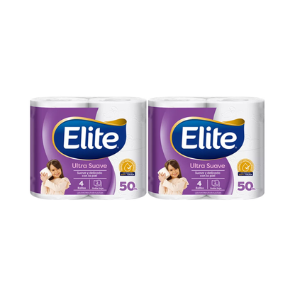 Pack 8 Rollos Papel Higiénico Elite 50 mts Doble Hoja Ultra Suave