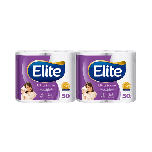 Pack 8 Rollos Papel Higiénico Elite 50 mts Doble Hoja Ultra Suave