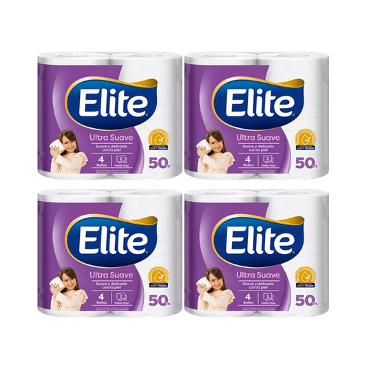 Pack 16 Rollos Papel Higiénico Elite 50 mts Doble Hoja Ultra Suave
