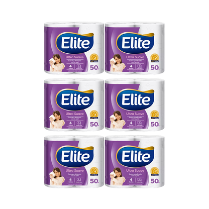 Pack 24 Rollos Papel Higiénico Elite 50 mts Doble Hoja Ultra Suave