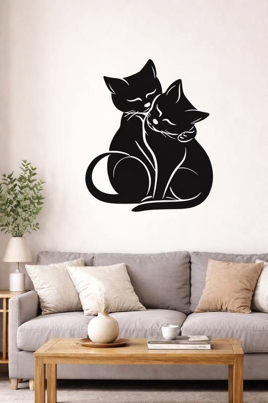 Cuadro Decorativo De Pared Gatos Enamorados Mdf Negro 50x37cm