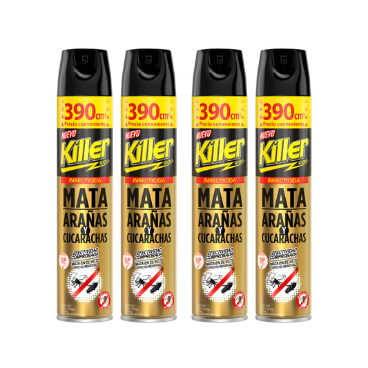 Pack 4 Insecticida en Aerosol 390cc elimina arañas y cucarachas.