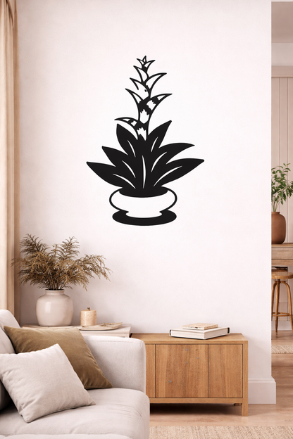 Cuadro Decorativo Planta En Silueta Negra Decoración 39x58cm