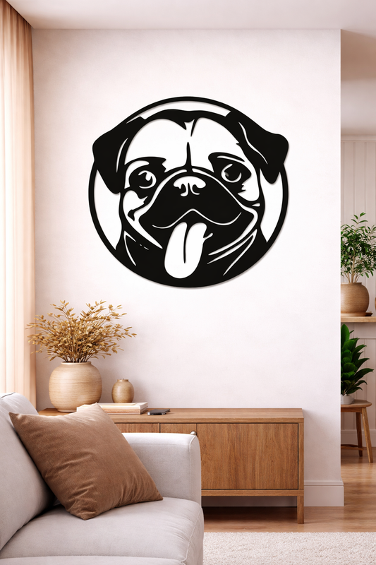Cuadro Decorativo Perro Pug Negro Estilo Minimalista 38x40cm