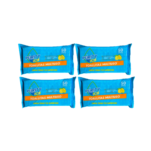 Pack 4 Toallitas Desinfectantes Multiuso PurityEco 50u cada paquete