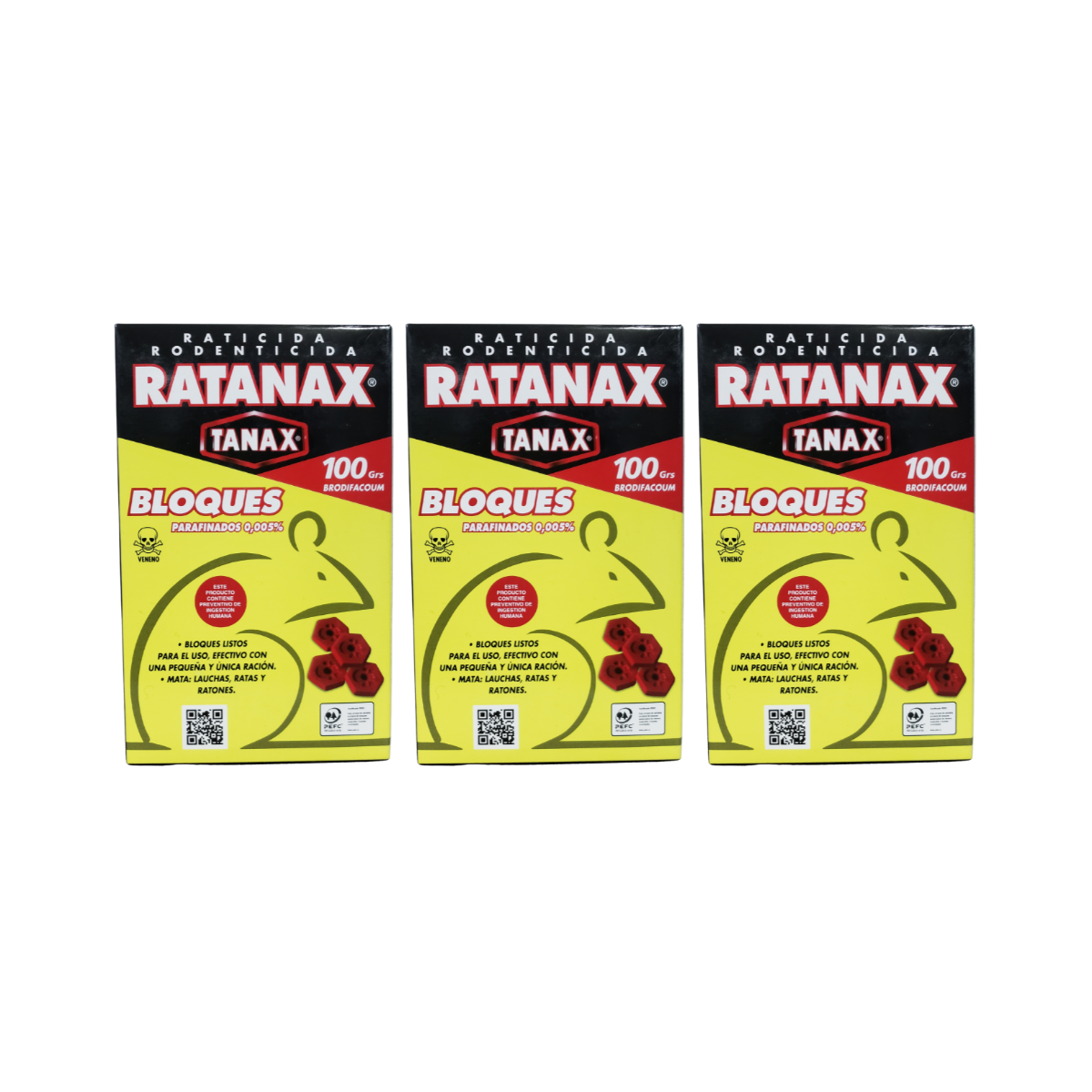 Pack 3 Ratanax Bloques 100gr , Contol eficaz contra ratones