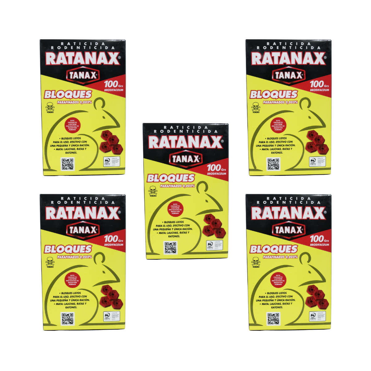 Pack 5 Ratanax Bloques 100gr , Contol eficaz contra ratones