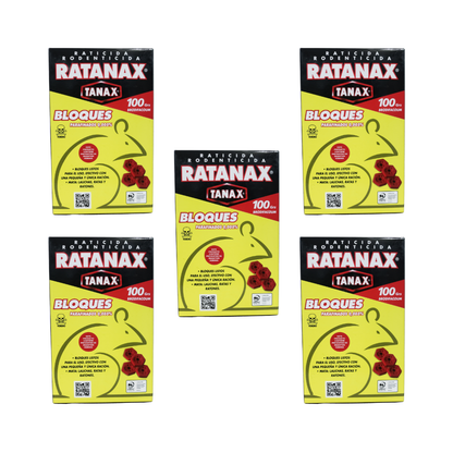 Pack 5 Ratanax Bloques 100gr , Contol eficaz contra ratones