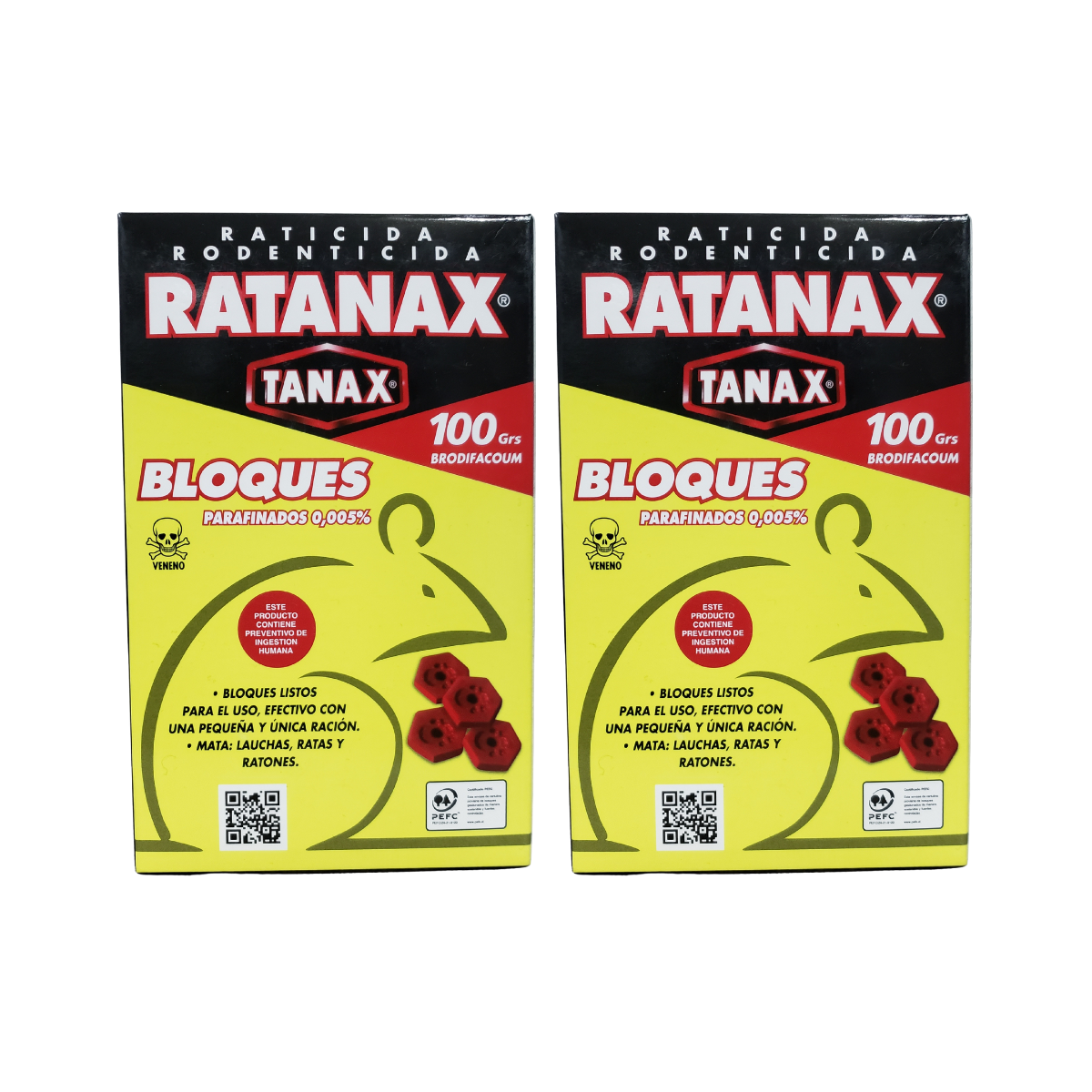 Pack 2 Ratanax Bloques 100gr , Contol eficaz contra ratones