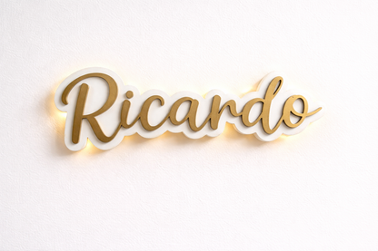 Cuadro con nombre En MDF Personalizado Con Iluminación LED Decorativa