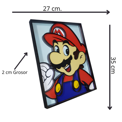 Cuadro Artesanal Mario Retro En Capas De Madera 35x27