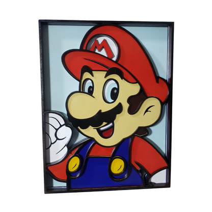 Cuadro Artesanal Mario Retro En Capas De Madera 35x27